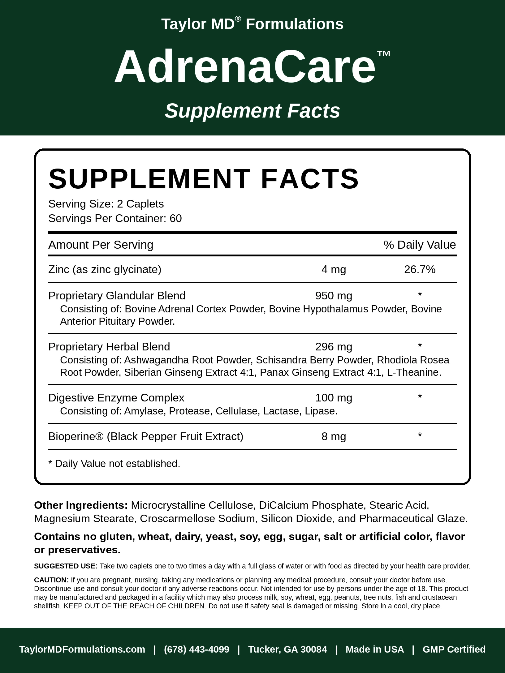 AdrenaCare™ — supplement facts