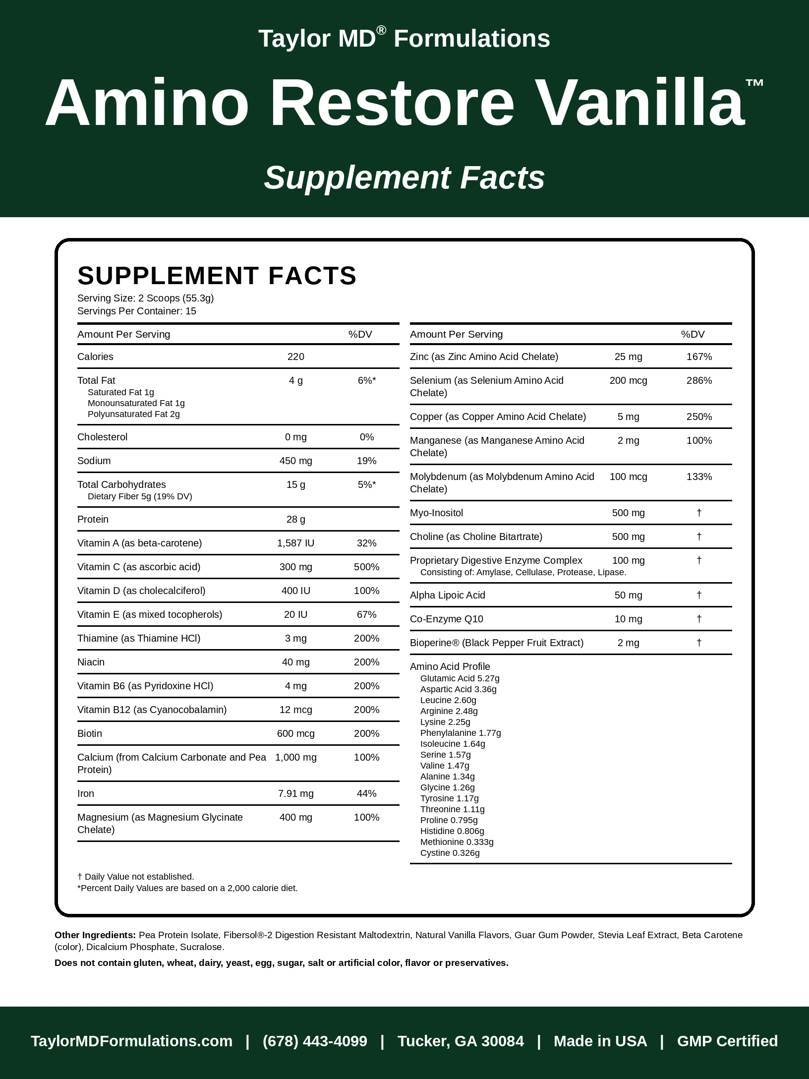 Amino Restore Vanilla™ — supplement facts