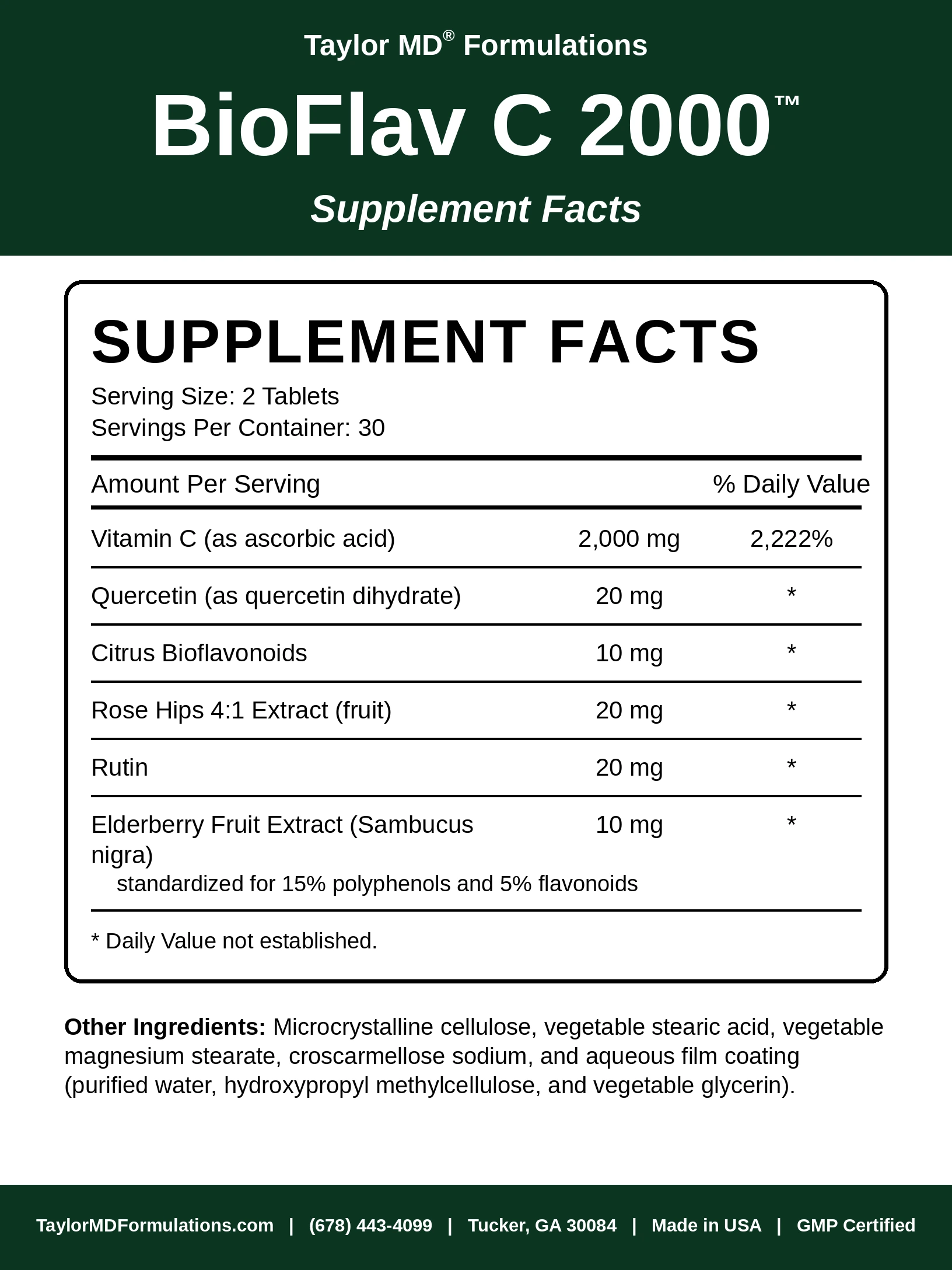 BioFlav C 2000™ — supplement facts