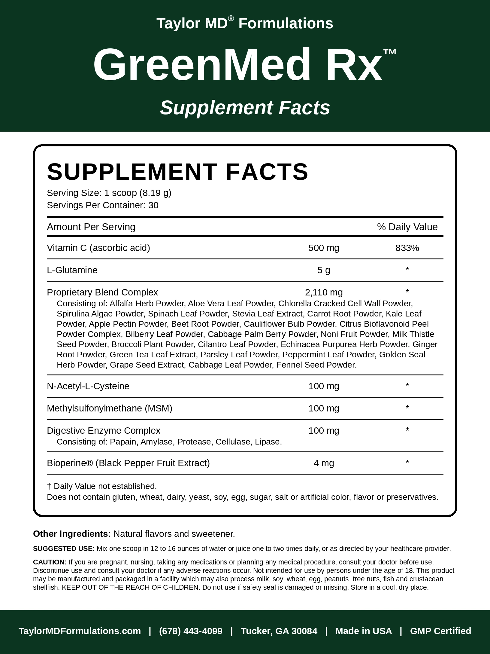 GreenMed Rx™ — supplement facts