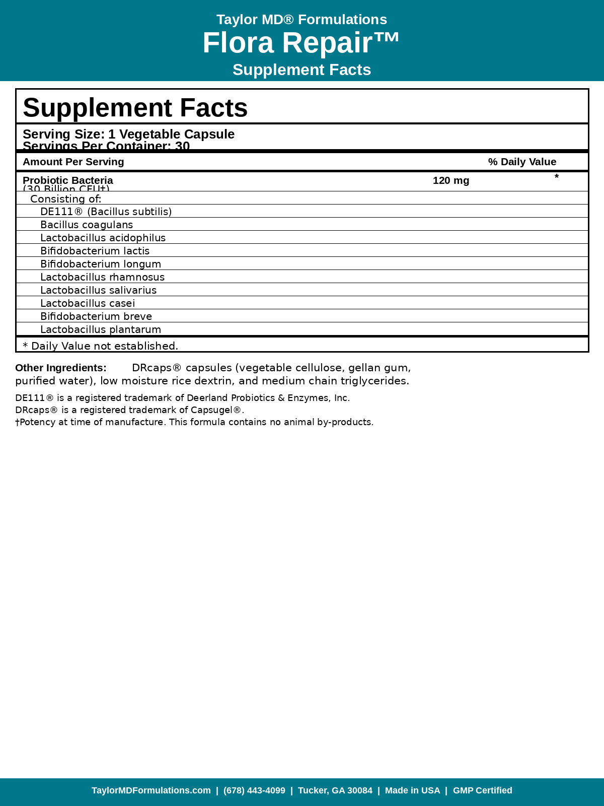 Flora Repair™ — supplement facts