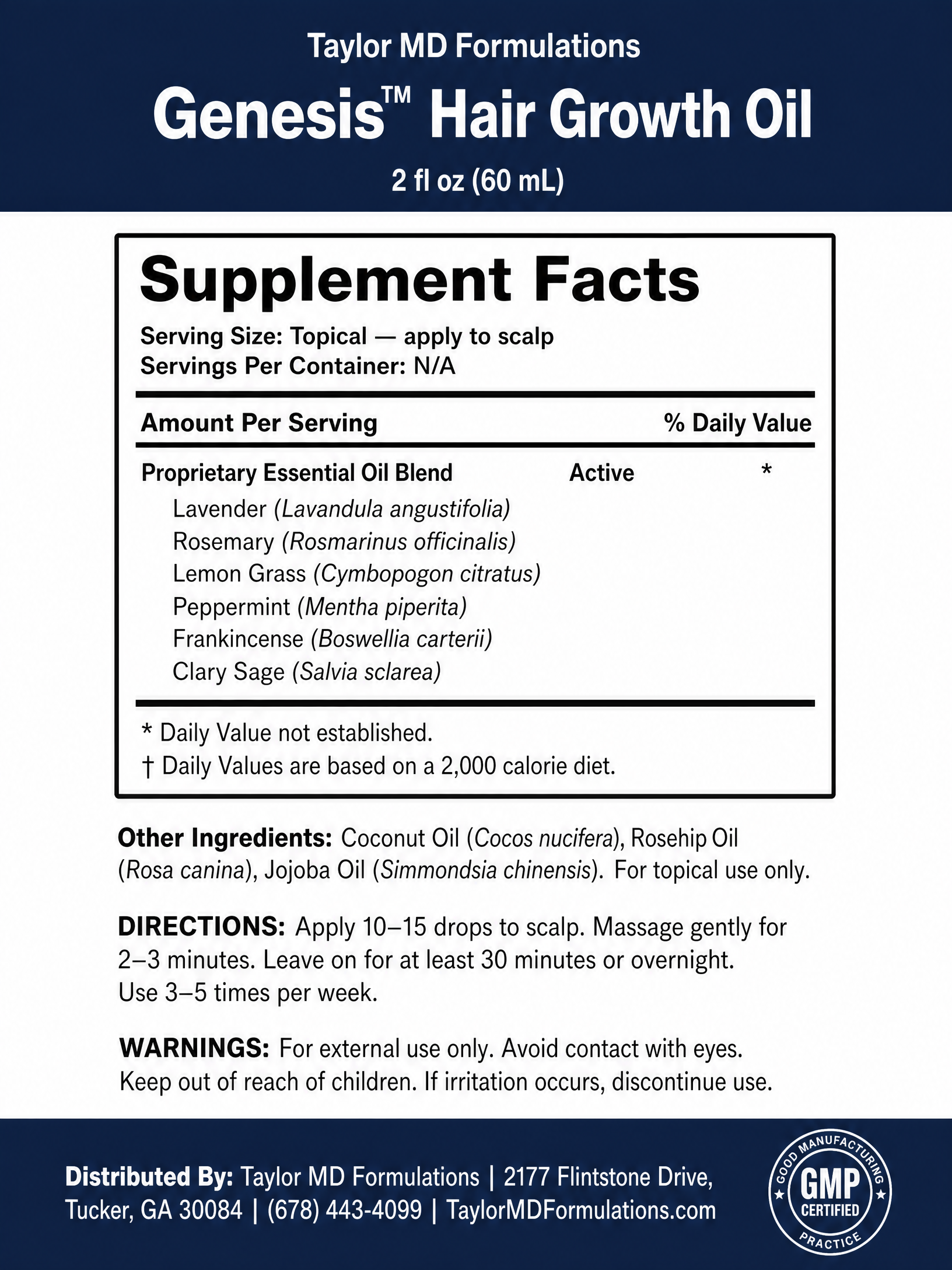 Genesis™ Hair Oil — supplement facts