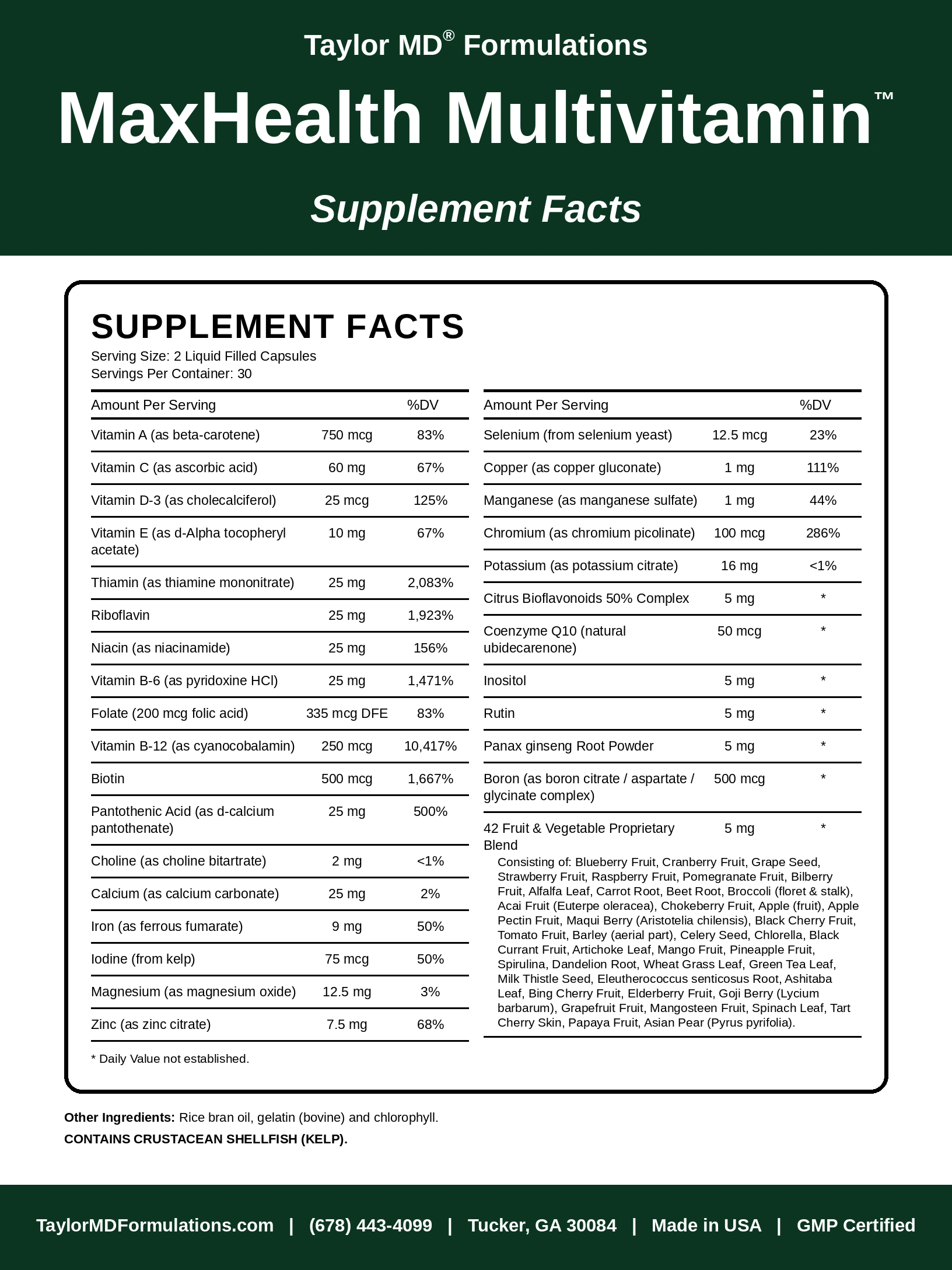 MaxHealth Multivitamin™ — supplement facts