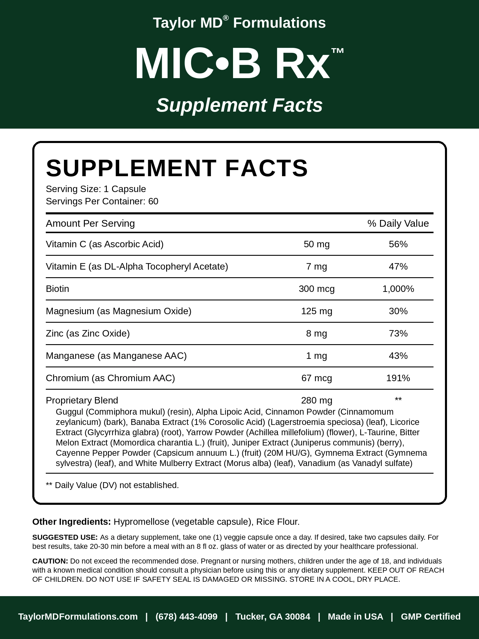 MIC•B Rx™ — supplement facts