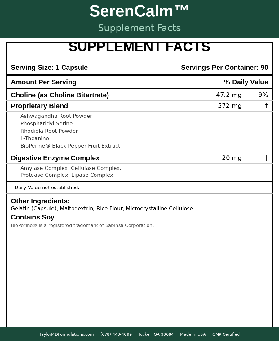 SerenCalm™ — supplement facts