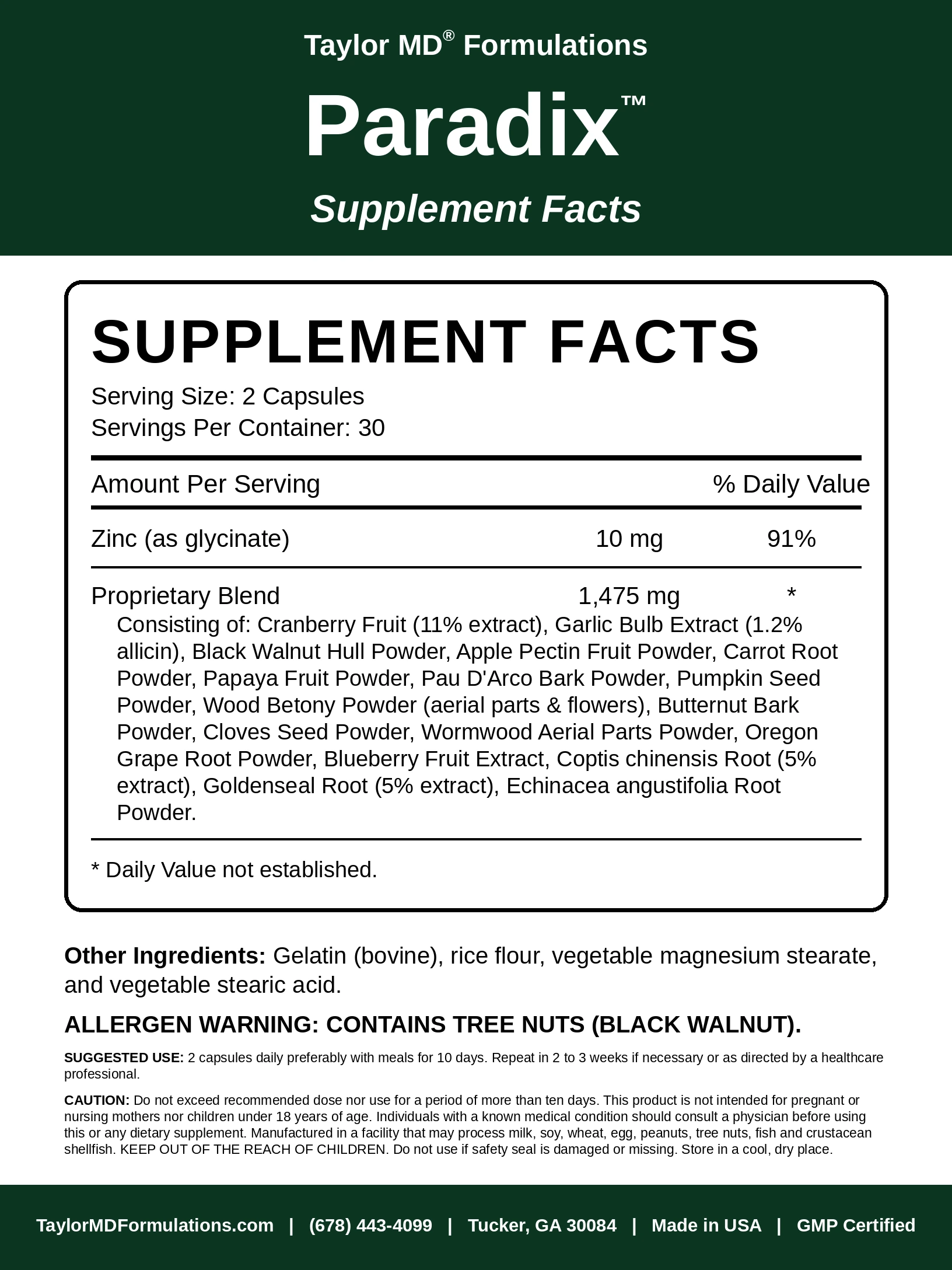 Paradix™ — supplement facts