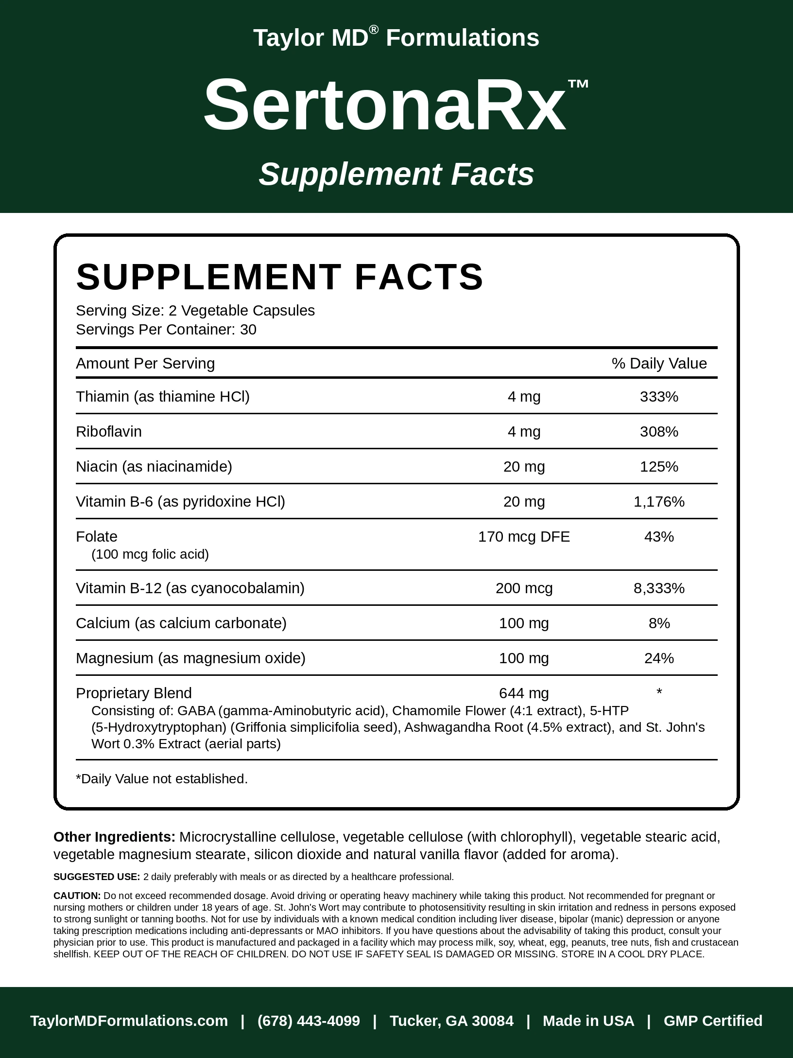 SertonaRx™ — supplement facts