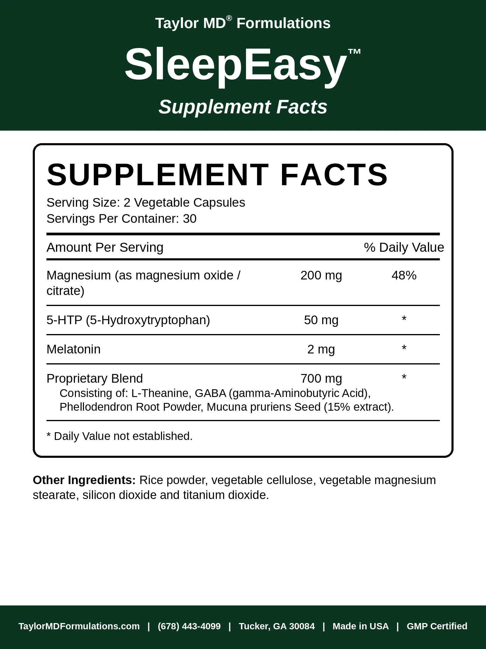 SleepEasy™ — supplement facts