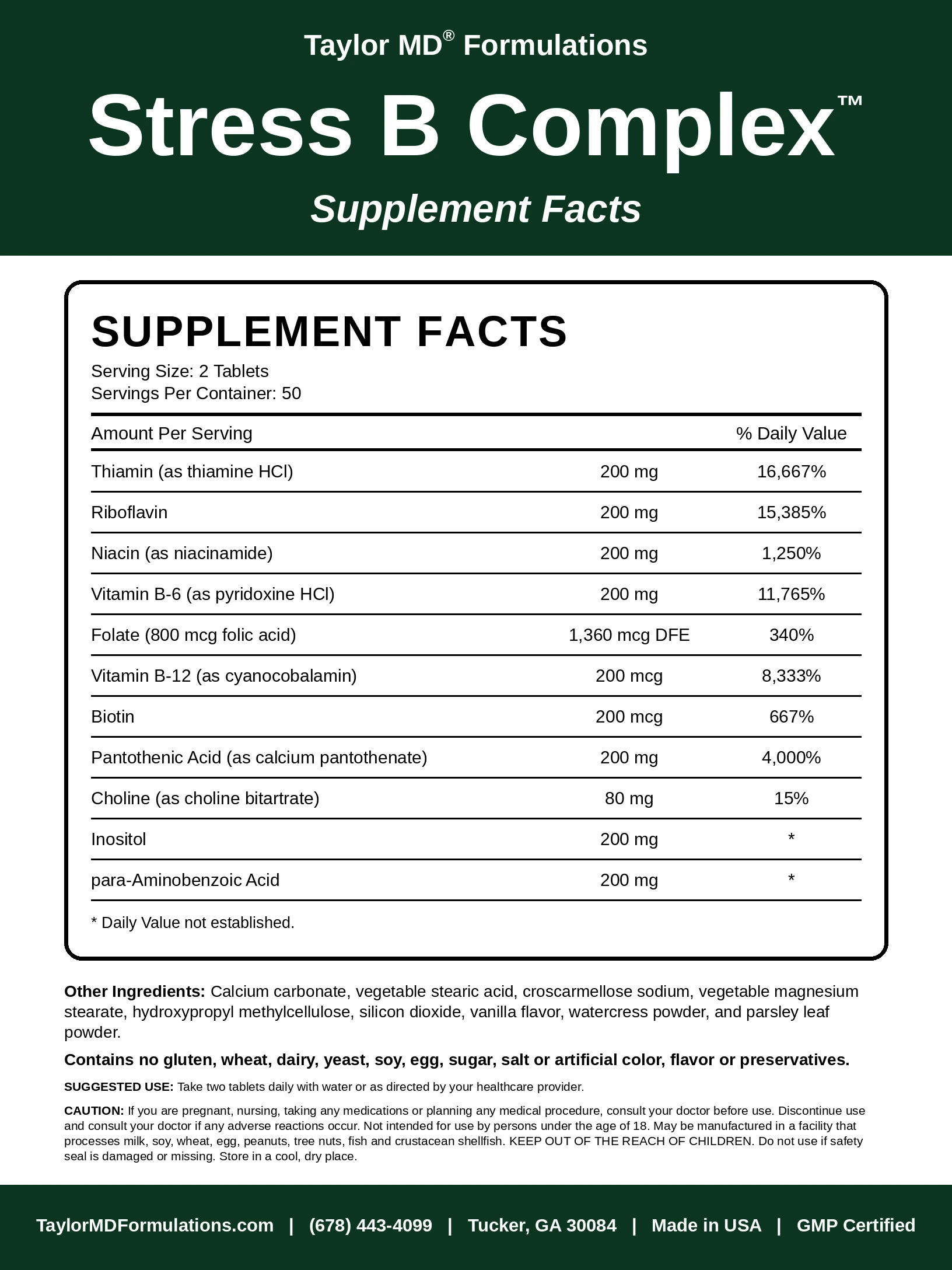 Stress B Complex™ — supplement facts