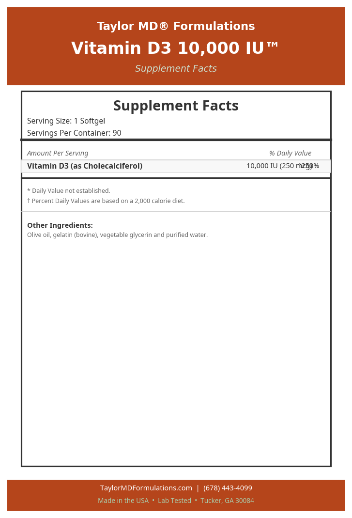 Vitamin D3 10,000 IU™ — supplement facts